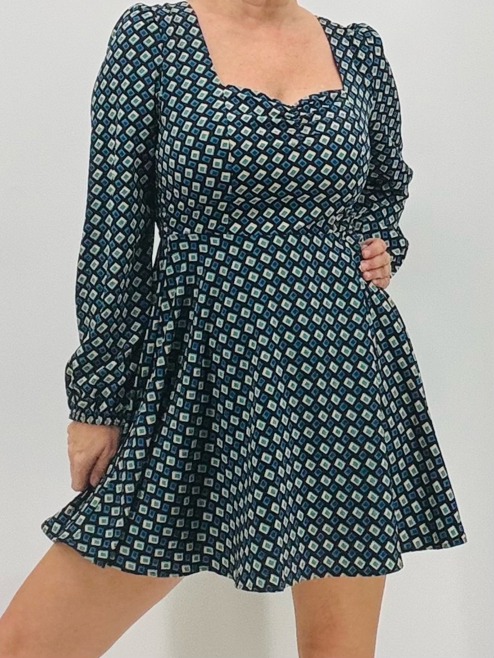 Band Of The Free NEW Genevieve Diamond Geo Print Boho Coquette Mini Dress NWT